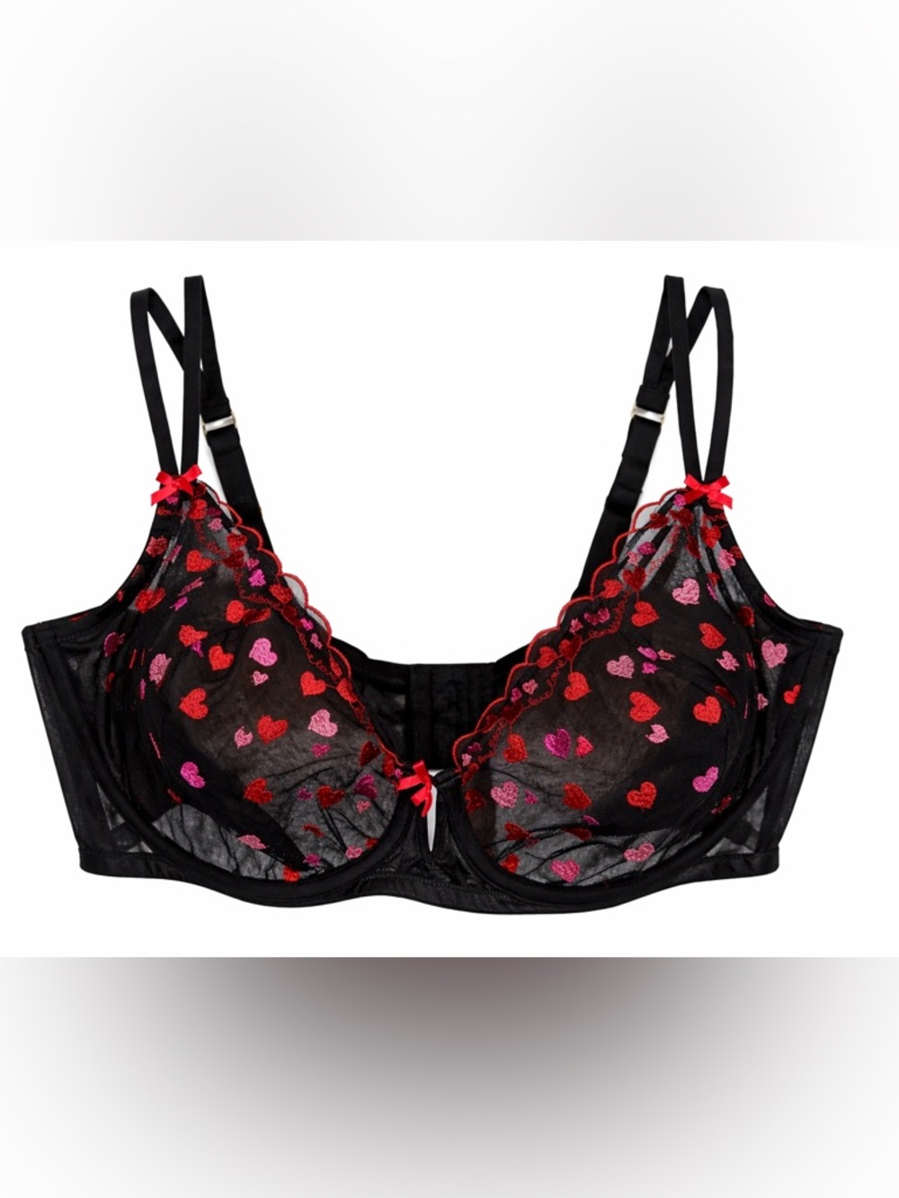 Cacique Heart Mesh Lace Bra 44H Sheer Valentine‎ Coquette Lingerie